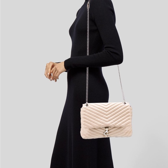 Cream Rebecca Minkoff Edie Flap Shoulder Bag with Chevron Stitching - Picture 2 of 16